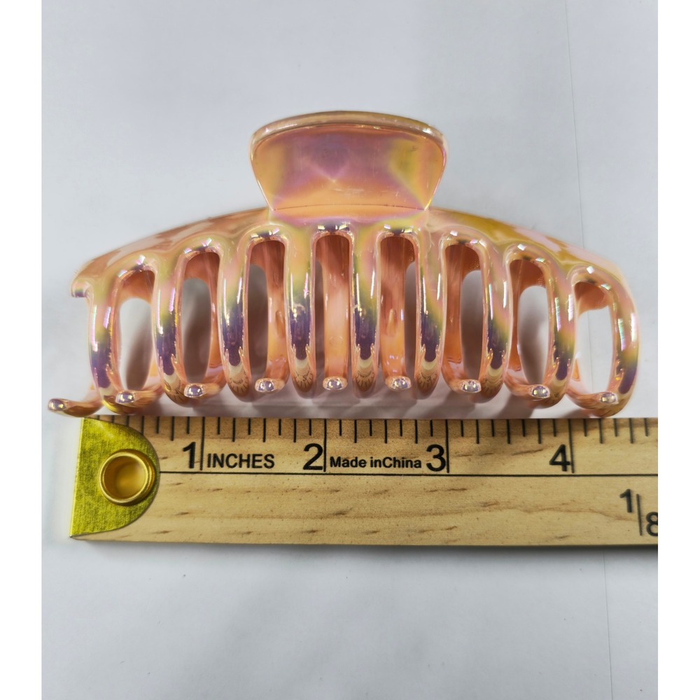 Iridescent Peach Large Hair Claw Clip Holographic Pink Shimmer 4.5 Inch